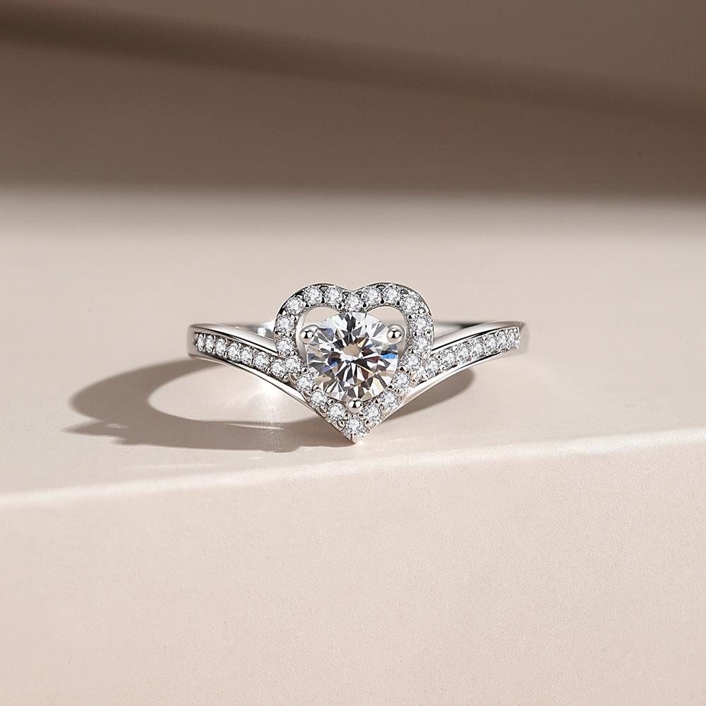 Anello Pavé a Cuore in Moissanite da 0,5ct, Argento 925 da Donna, Regalo di Matrimonio di Alta Gamma