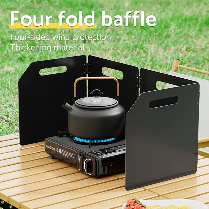 Portable 4-Sided Folding Camping Stove Windshield, Metal Windproof Screen for Outdoor Cooking, Lightweight Powder-Coated Guard