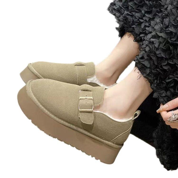 One-pedal Lazy Doudou Shoes Platform Snow Boots Women's New Autumn and Winter Velvet Versatile Thermal Cotton Shoes