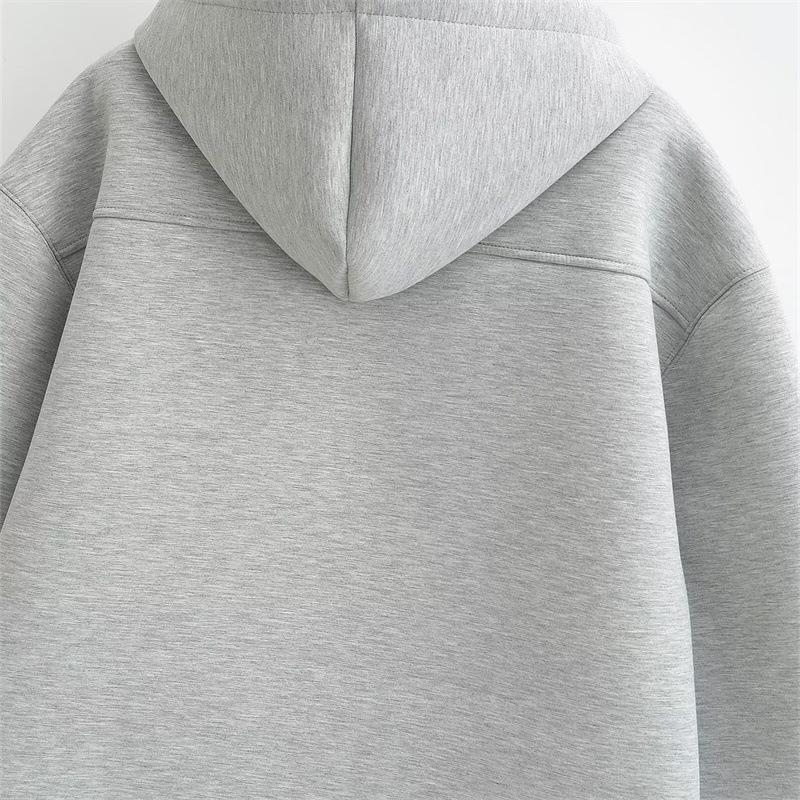 Autumn Women Gray Jacket Hood Long Sleeve Pocket Zipper Jacket Coat Women Casual Outerwear Coat