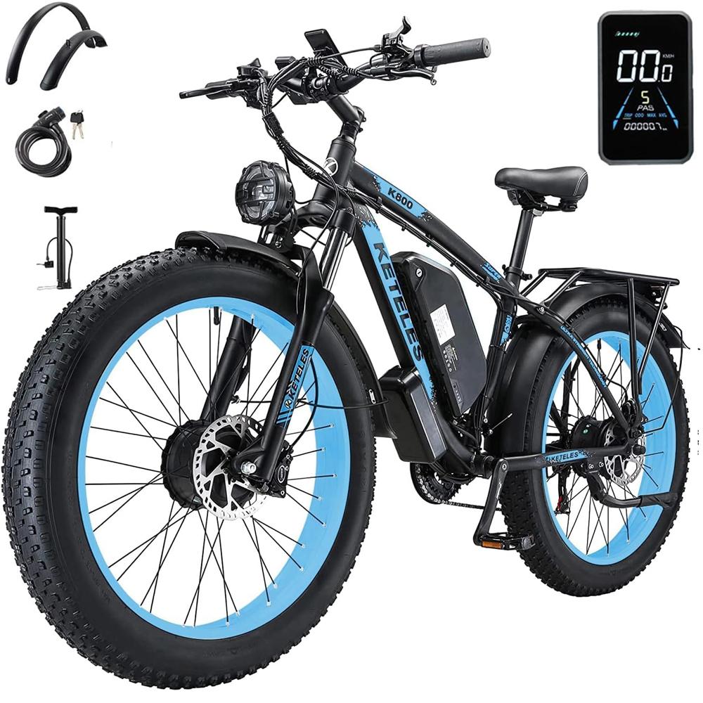 Electric Bicycle KETELES K800 1000Wx2 Dual Motor Electric Mountain Bike Top Speed 55Km/h 48V 23AH Max Range 100Km Load 150Kg 4 Colors