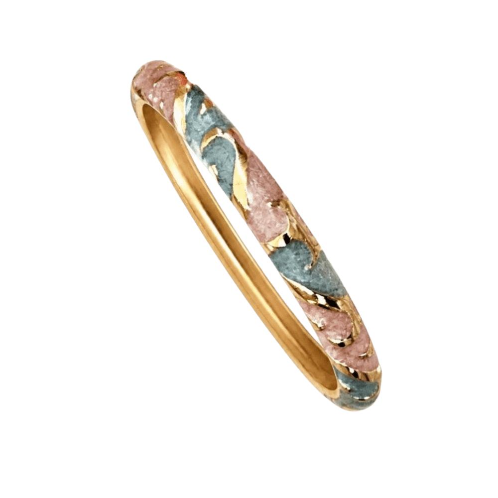 Enamel Vintage Cloisonne Bangle Classic Women's Hand Bracelet Dainty Flower Crystal Bangle Women