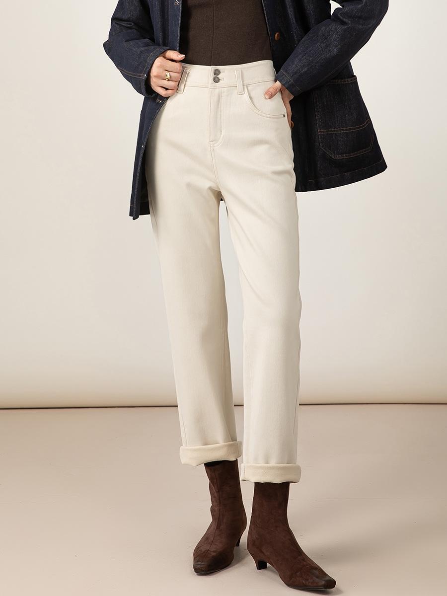 

Lyocell Velvet Straight-Leg Slimming White Jeans for Women - Winter 2025 Nine-Point Cigarette Pants Size 29 бежевий