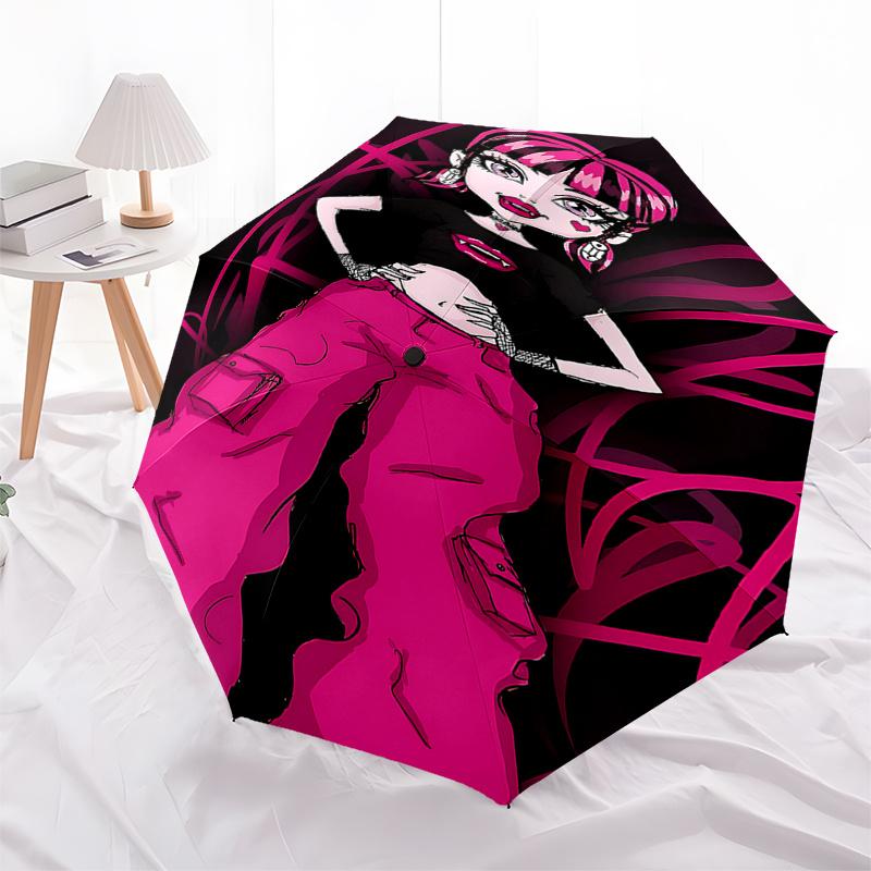 

Vampire Chic: Pink Heart Print Umbrella - Automatic Opening, Foldable Design, 8-Rib Structure, Ideal Gift for Fans and Travelers0104422a