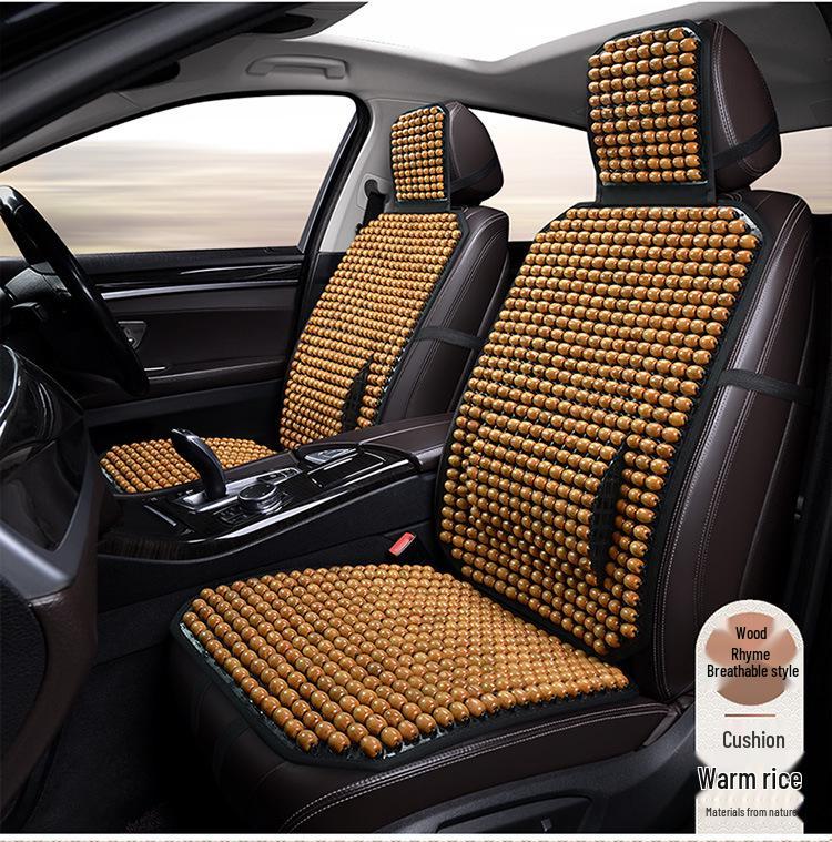 Ventilated Wooden Bead Seat Cushion with Lumbar Support - Breathable, Massage Pad for Car or Office Chair