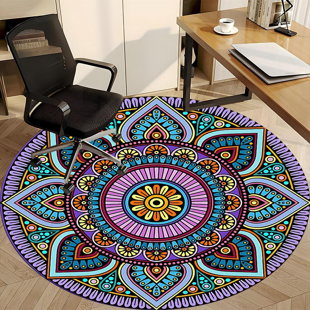 1pc Mandala Pattern Office Round Area Rug, Under Office Chairs Bedroom Living Room Home Decor, Room Deco