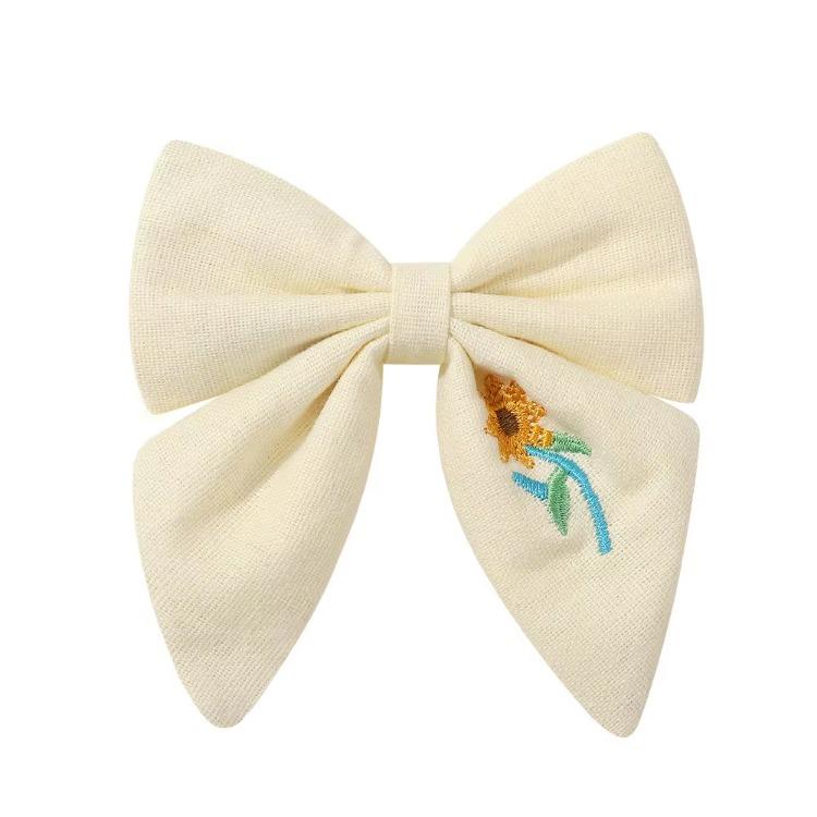 Flower Embroidery Bow Hair Clip Sweet Princess Girls Hair Clips Handmade Ribbon Bangs Hairpin Cute Bowknot Barrettes Headwear
