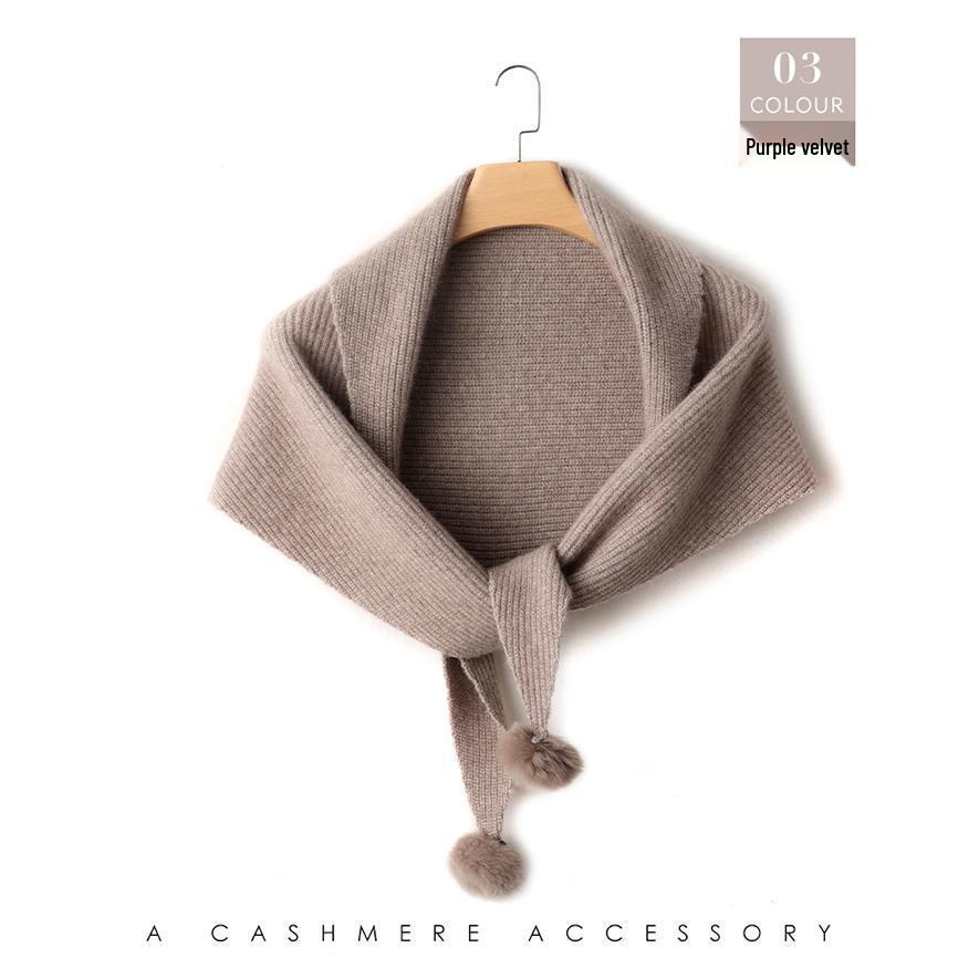 Cashmere Pompon Women's Triangle Shawl Scarf - Thick, Warm Neck Warmer for Autumn/Winter