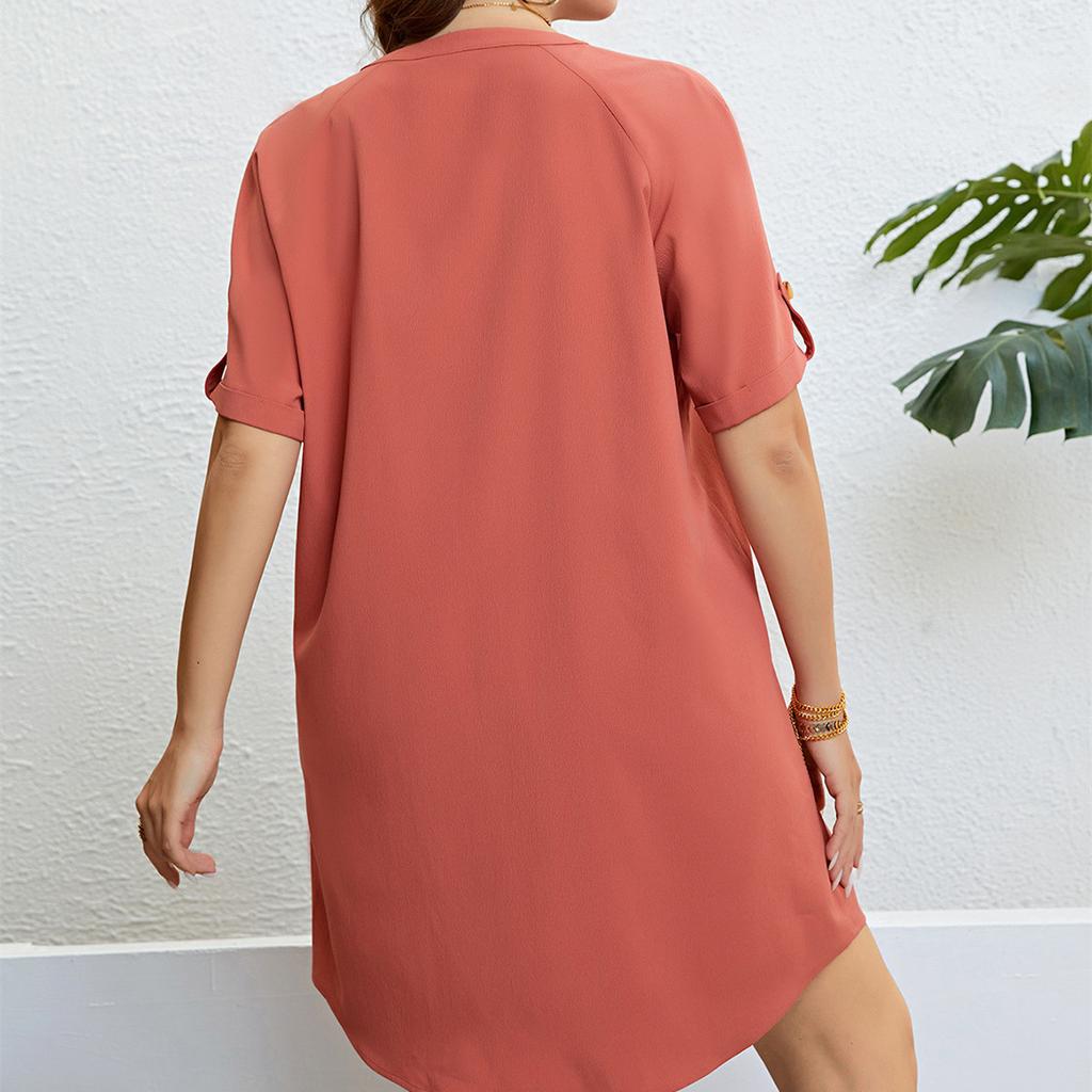 HNXC Dámská móda Léto Jaro Jednobarevný potisk Neformální šaty s krátkým rukávem a výstřihem do V Velká velikost