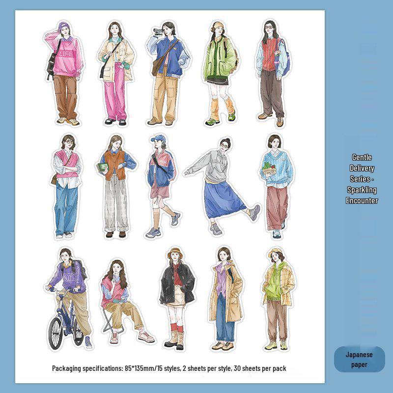 Clumsy Hug Series Journal Washi Sticker Pack - 4 Styles for Decoration & Collage