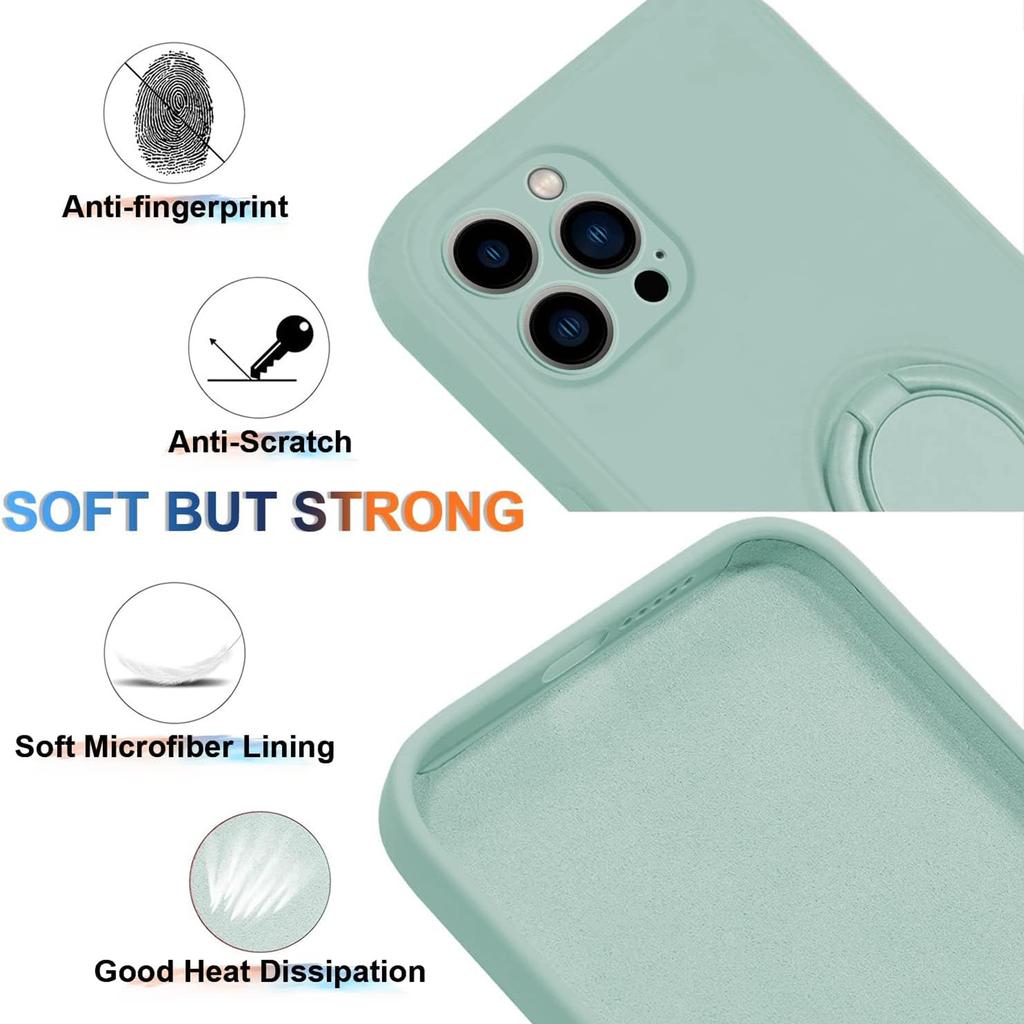 For iPhone 15 Pro Ring Kickstand Case Liquid Silicone Anti-scratch Phone Cover with Wrist Rope