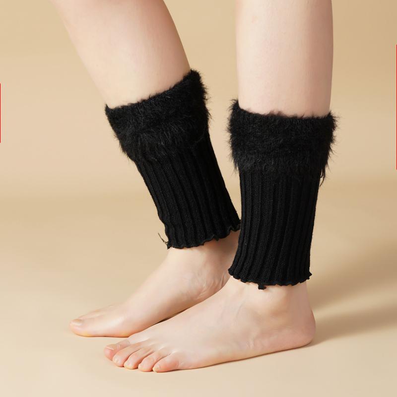 Women's Winter Warm Leg Warmers Female Knitted Hairy Warm Foot Cover Solid Color Lolita JK Warm Leggings Boot