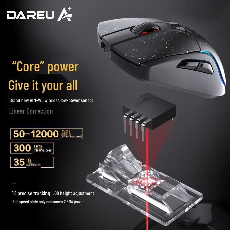 Dareu A950 Drei-Modus Leichte Gaming-Maus mit RGB und Ladestation