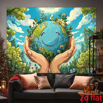 Fondo 2D Salva el Planeta, Fondo Plano Verde de la Tierra 2D para Decoración de Concienciación Ambiental Escolar