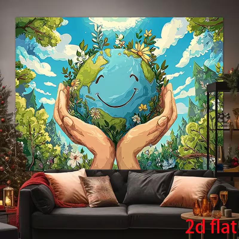 

2D Save The Planet Backdrop, 2D Flat Green Earth Background for School Environmental Awareness Decoration 47.2x31.5inch/120*80cm