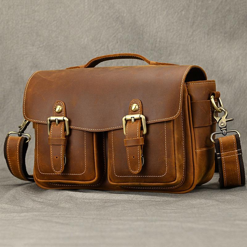 Vintage genuine leather camera bag and mini mirrorless camera bag premium leather shoulder and crossbody bag