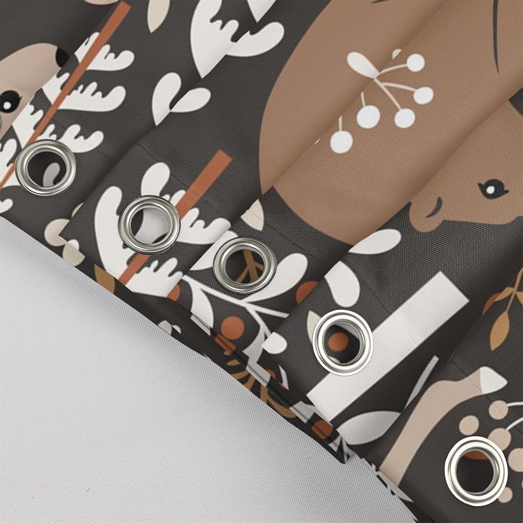 Renaiss Rustic Cabin Shower Curtain Brown Woodland Farmhouse Bath Curtain Hunting Deer Bear Elk Forest Wild Safair Bathroom Decor Animal Shower