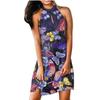 Women's Casual Fashion Temperament Print Hanging Neck Sleeveless A-line Dress