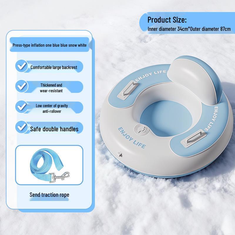 Durable Inflatable Snow Tube with Backrest & Handles - Wear-Resistant & Explosion-Proof Design