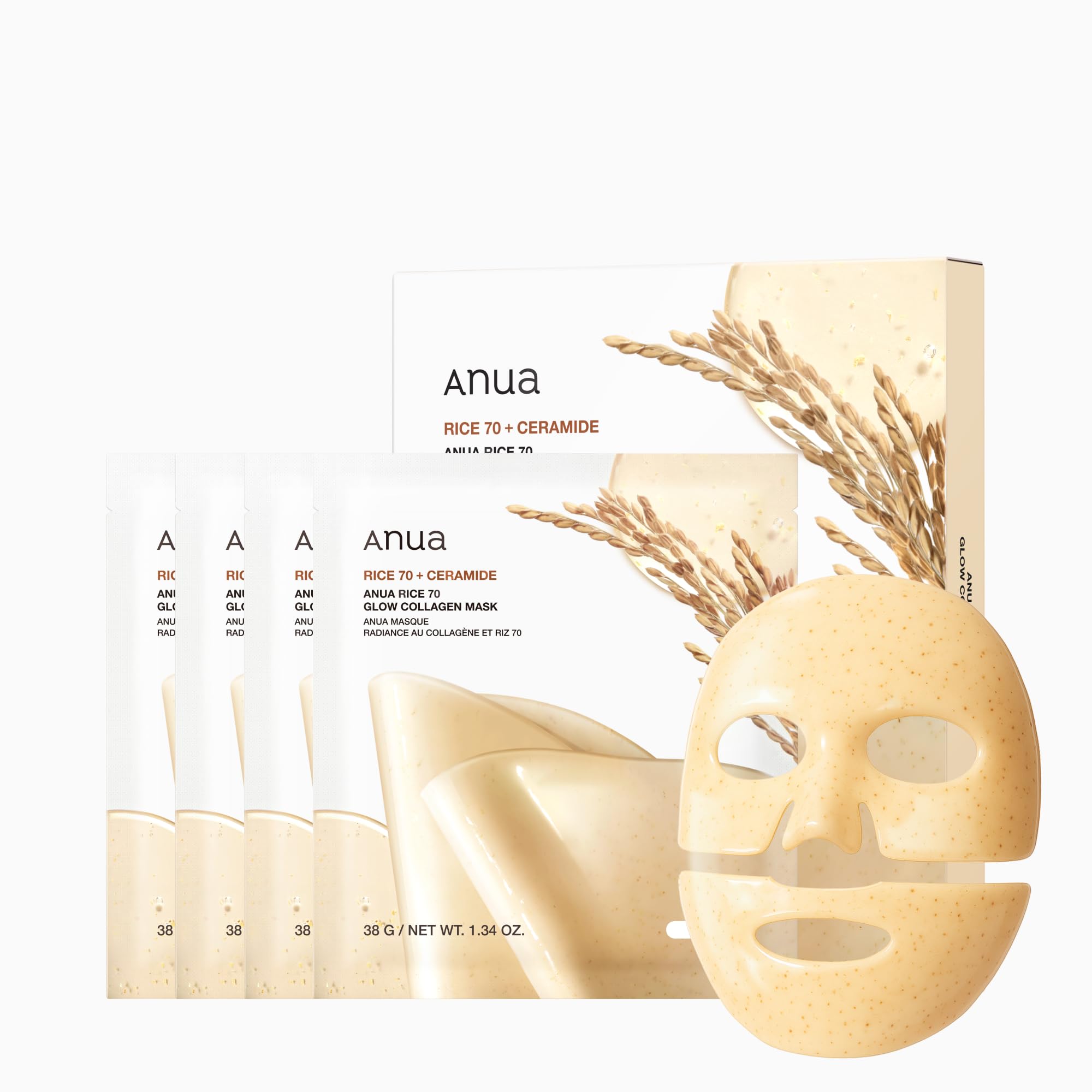 

ANUA Rice 70 Glow Collagen Face Mask Moisturizing and nourishing for radiant Perfect for dry and combination This rice collagen mask pack is a