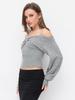 2026 Autumn/Winter European & American Lace Shoulder Strap Bow Waist-Cinched Lantern Sleeve Knit Sweater for Women