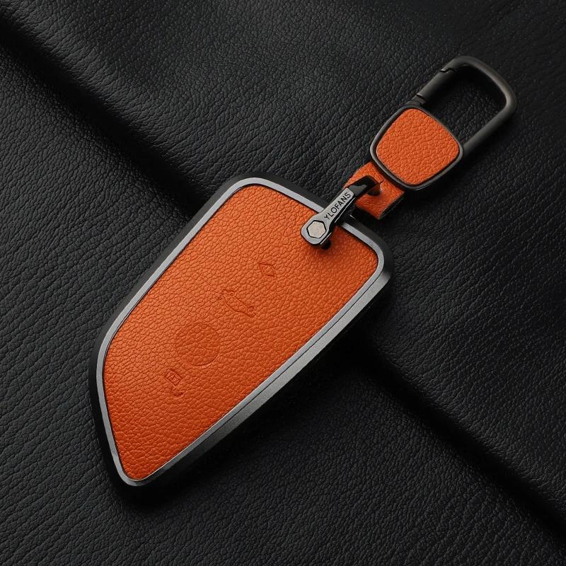 Aluminium Alloy Goatskin Car Key Case Cover For Bmw 1 3 5 7 Series X1 X3 X5 X7 F20 F48 F15 F16 G20 G28 G22 G23 G30 G12 Keychain