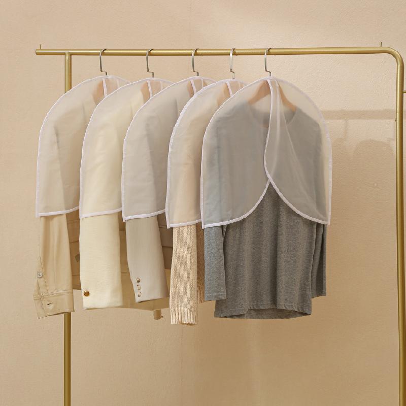 5Pcs Semi-Package Clothes Dust Cover Waterproof Transparent Suit Coat Storage Bag Short Wardrobe Hanging Clothes Cover