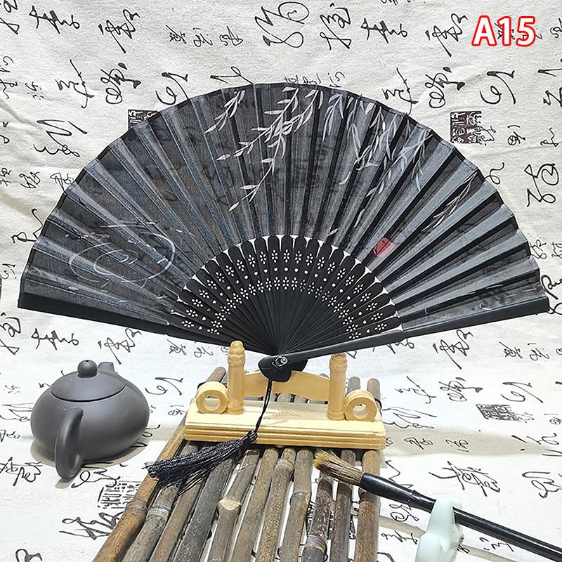 

Винтажный складной веер в китайском стиле, бамбуковый ручной веер, деревянный хвостовик, классический танцевальный веер с кисточкой, элегантный женский веер, домашний декор