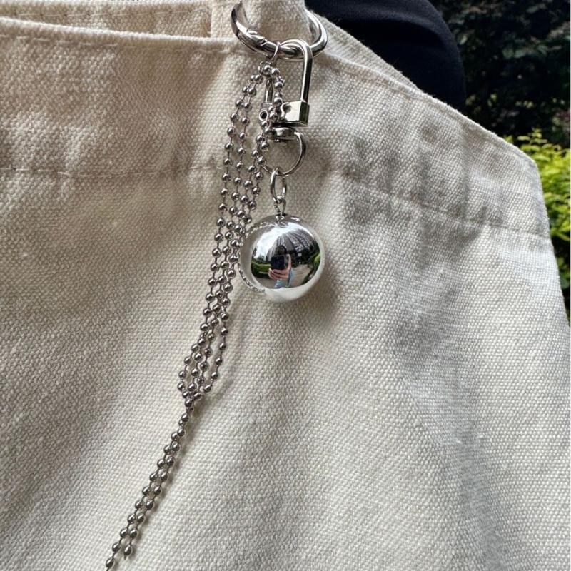 Vintage Metal Large Sphere Pendant Eye Catching Large Silver Sphere Hanging Decor Sophisticated Keychain Accessory