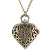 Romantic Heart Shape Quartz Pocket Watch Bronze/Silver/Black Necklace Pendant Chain Ladies Watch Souvenir Gifts for Girls Women
