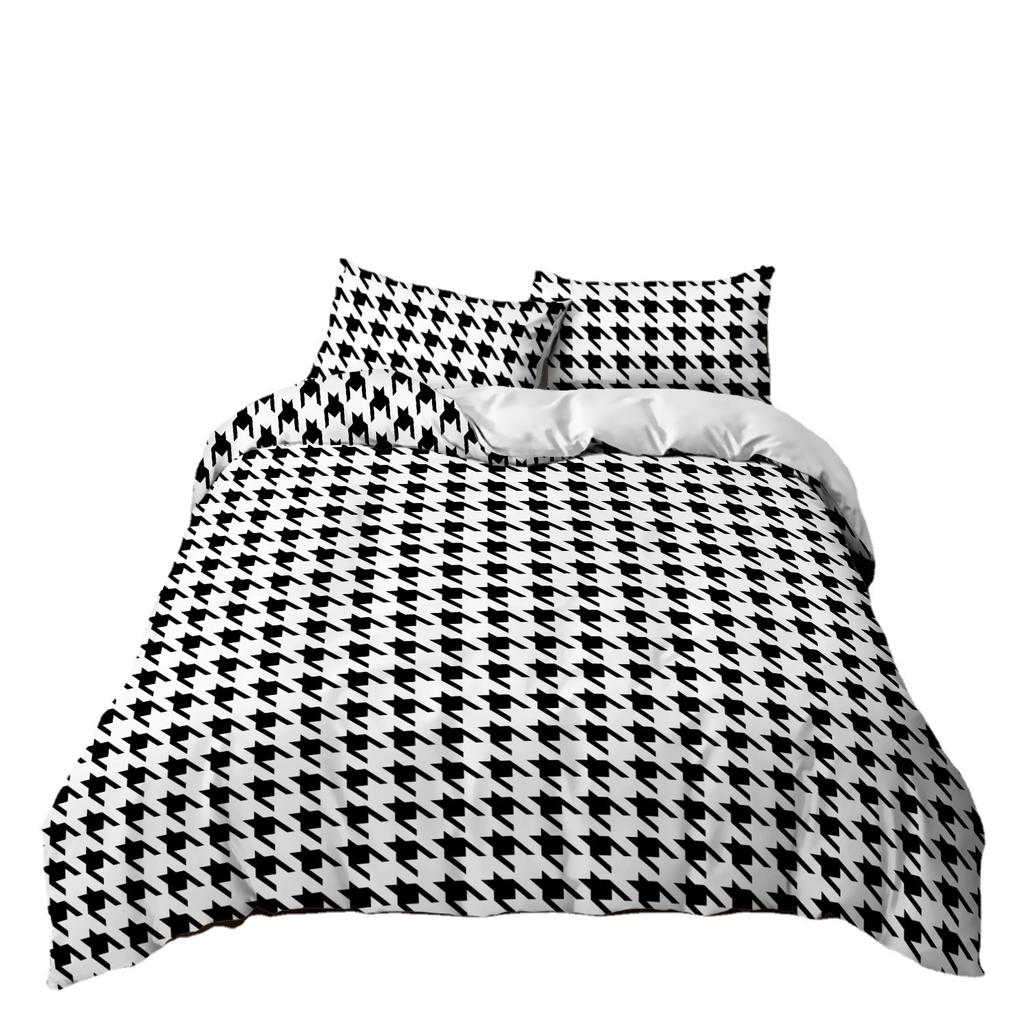 Simple And Fresh Three-Piece Set Thousand Birds Plaid Kit Quilt Cover Bedding
