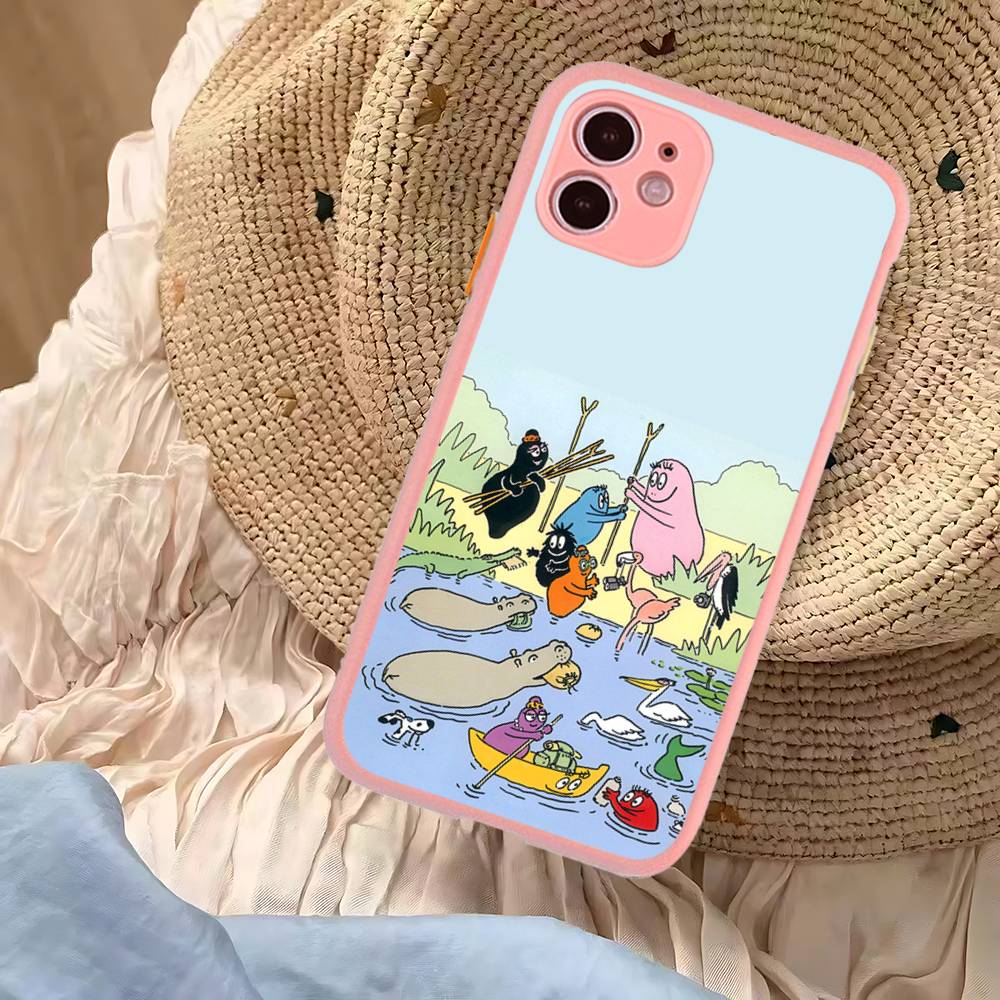 Cute Cartoon Barbapapa Phone Case For iPhone 16 15 14 Plus 15 13 12 11 Pro Max X XS MAX Matte Cover