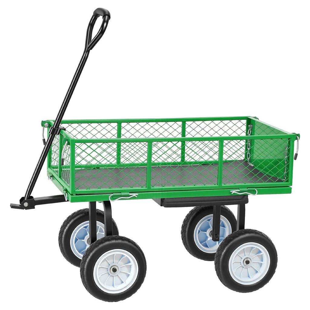 Garden Cart with Seat, 226.8 kg, Rolling Steel Garden Work Seat with Wheels, Heavy Duty Gardening Stool, with Tool Tray & Adjustable Handle, Outdoor