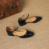 Krazing Pot Cow Skin Round Toe Low Heels Summer Shoes Big Size 42 Ankle Straps Women Pumps