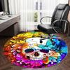 1pc Colorful Skull with Flowers and Butterfly Round carpet, Made of Polyester,Perfect for Decorating Office Chairs, Living Rooms fplt701