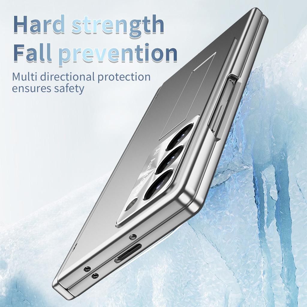 Galvanisiertes Klappgehäuse mit Stiftschlitz für Samsung Galaxy Z Fold 6 Fold5 Fold4 3 5G, gehärtete Folie, Hartschutz, Klapphülle, Halter, Ständer