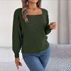 Comfortable Casual Women Solid Color Knitted Pullover Sweater Autumn Winter Square Neck Lantern Sleeve Fried Dough Twists Design