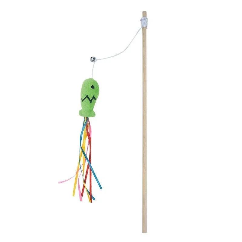 Fashion Cat Wand Toy, Natural Wooden Cat Teaser Wand for Cat, Interactive Elastic String Cat Stick Pole Toy for Indoor Cats