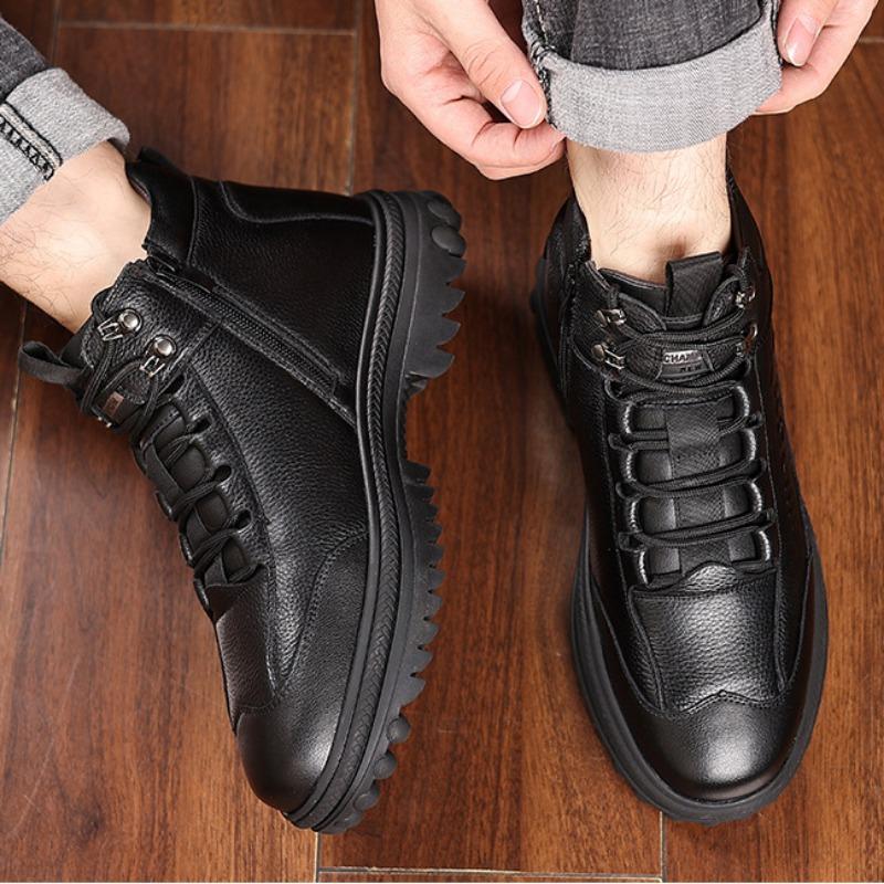 Fashion New Designer Genuine  Men's Ankle Boots Fashion Soft-soled Winter Warm Cotton Shoes Men Non-slip Black Platform Ankle Boots Male