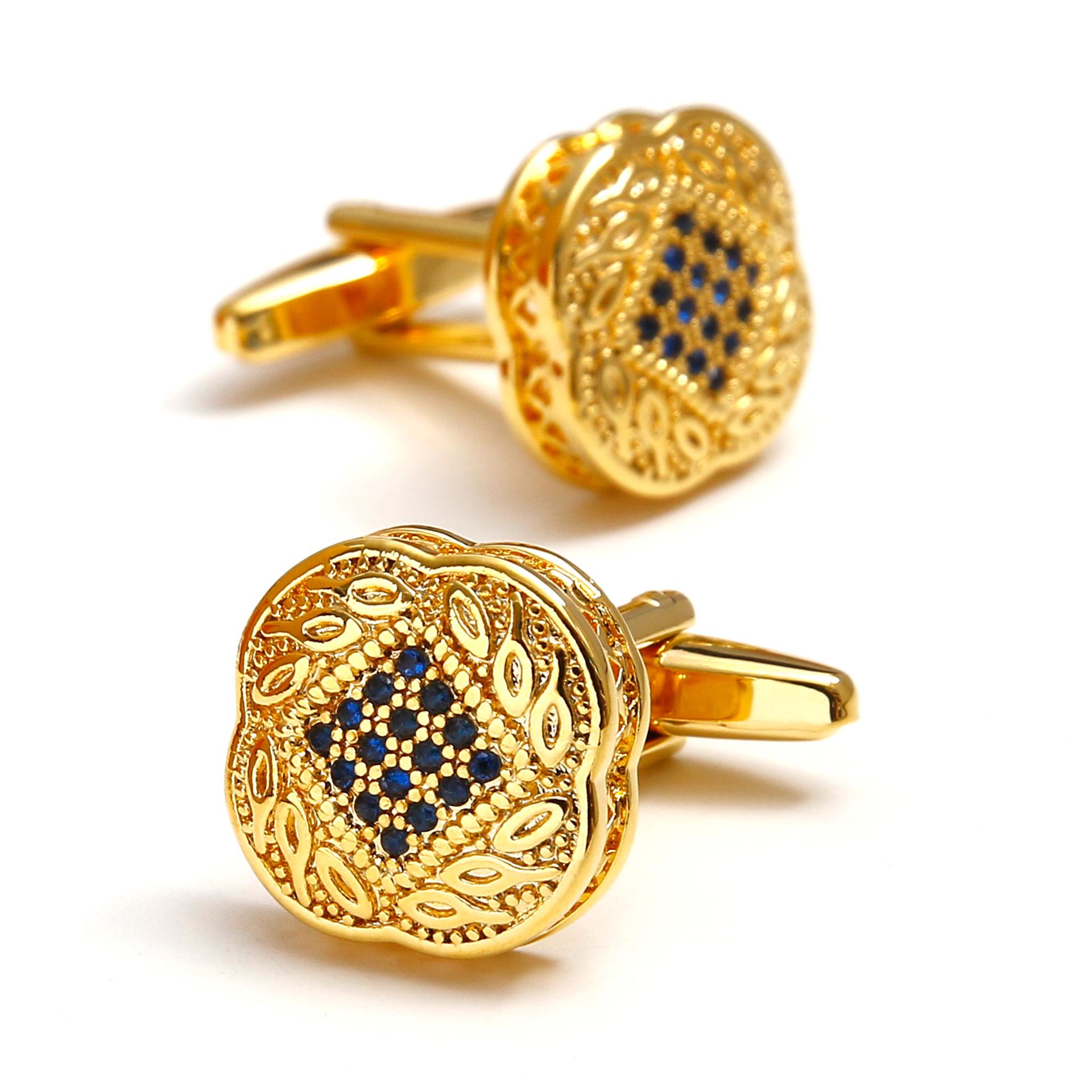 

Luxury Blue Diamond-Inlaid Gold Square Men s Cufflinks Manual Adjust