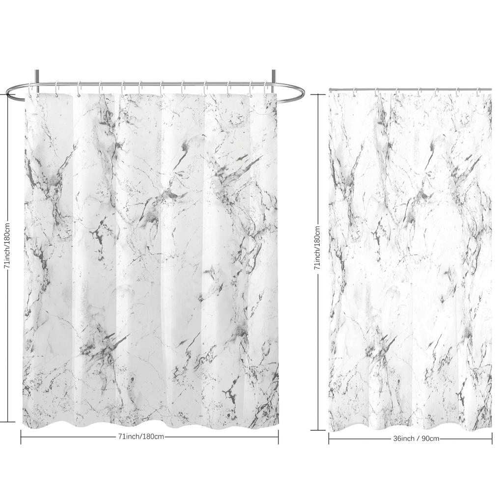 Elegant White Marble Print Shower Curtain with Hooks Polyester Minimalist Bathroom Decor Machine Washable