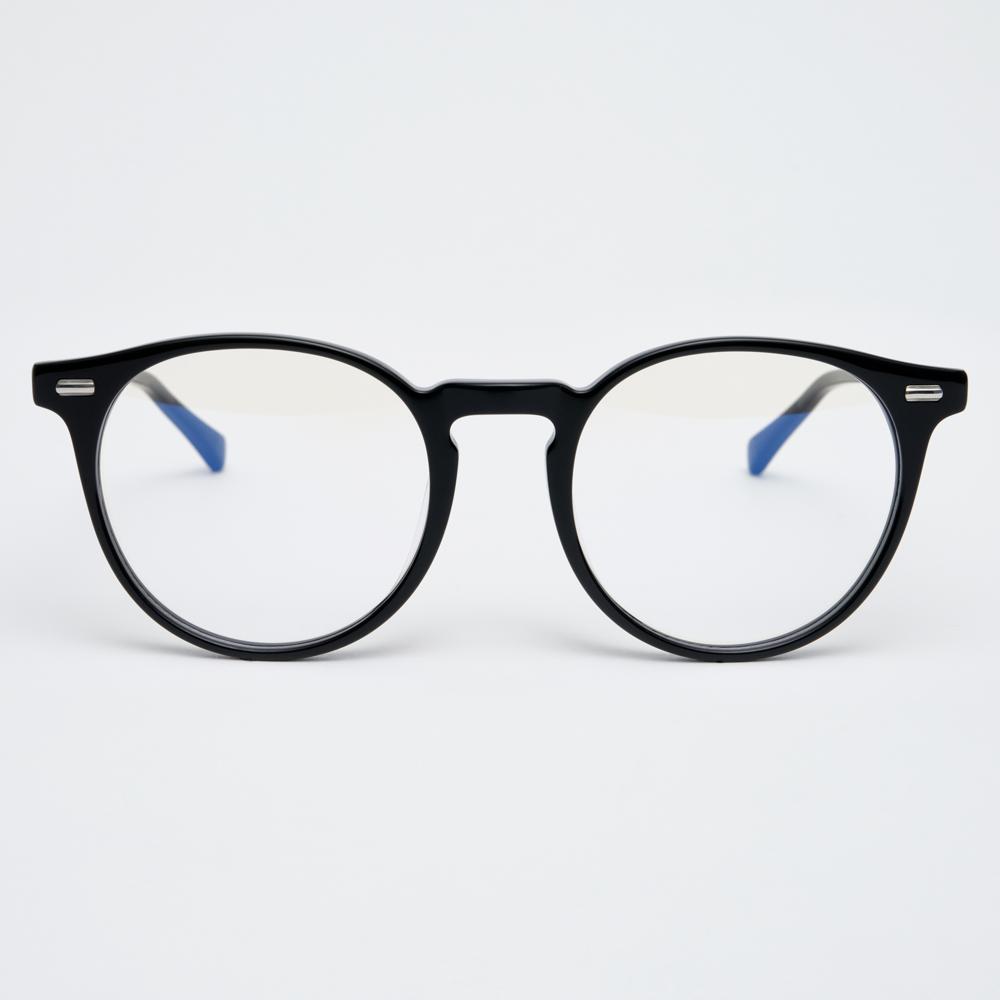 Alloaiweeo [Illusionist] Oversized Boston Frame Round Horn-Rimmed Black Eyeglass Frame Il7411 0909G Blue Light Lens Selection