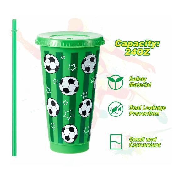1/6/12Pcs 710ML Plastic Football Cup 24oz Football Themed Tumbler Reusable Drinking Bottle Game Day Sports Football Party Essentials Fan Gift