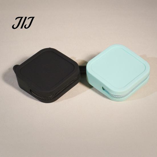 Portable Earphone Case for Travel Silicone Coin Pouch with Zipper And Wrist Strap, Square Shockproof Soft Key Organizer Storage Bag, Lightweight
