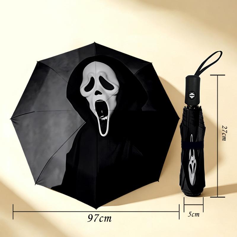 Scream Mask 8 Ribs 3Fold Black Glue Uv Protection Umbrella Sun Protection Rainproof Compact Folding Umbrella For Travel Daily Use C923681