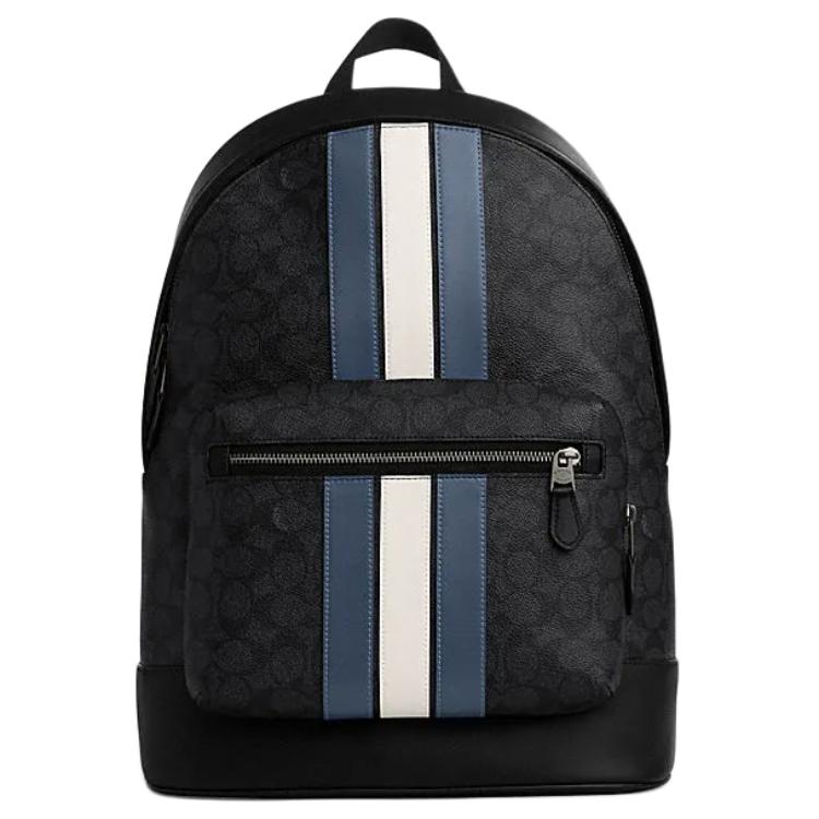 

Coach West 32 Striped Color Block Zipper Backpack Large Men backpack Charcoal Denim-Blue Chalk-White CV922-QBOH0 Gift Box Sets (Basic Set+Black Box)