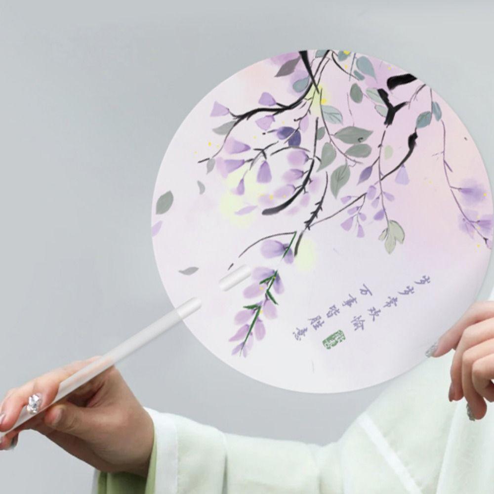 

Цветная печать Древний веер с длинной ручкой Высококлассный веер для танцевальной группы Аксессуары для ханьфу style 4