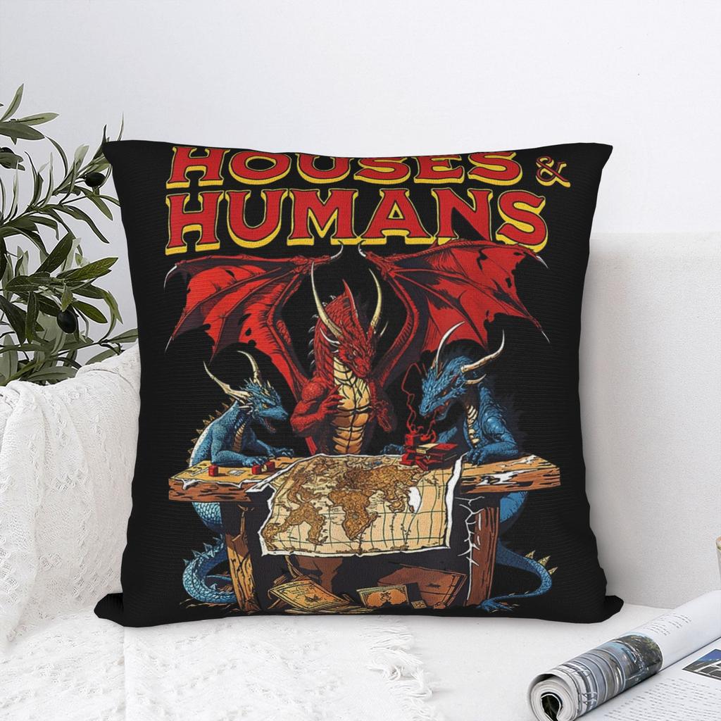 Houses and Humans Retro 90s Pillowcase Soft Cushion Cover Gift Dungeon Dragon DnD Pillow Case Cover Home Drop Shipping 45*45cm