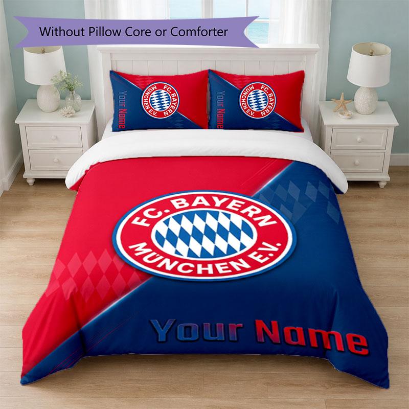 Set Biancheria da Letto Personalizzato Bayern Monaco con Nome Testo 1 Copripiumino+2 Federe Logo Calcio Regalo Personalizzato per Occasioni Speciali Decorazione Camera da Letto