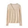 Women's 100% Pure Cashmere Retro V-Neck Cardigan - Hollow Out Long Sleeve Knit Sweater.